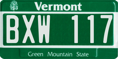 VT license plate BXW117