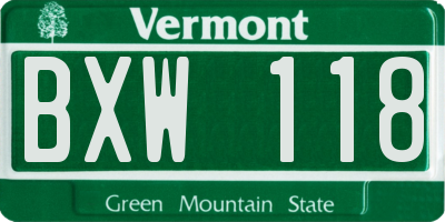 VT license plate BXW118