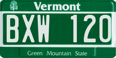 VT license plate BXW120