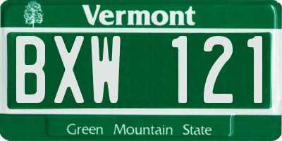 VT license plate BXW121