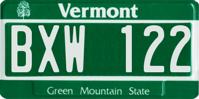VT license plate BXW122