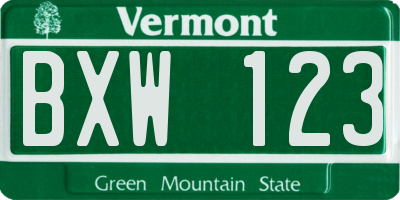 VT license plate BXW123