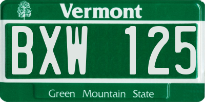 VT license plate BXW125