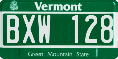 VT license plate BXW128