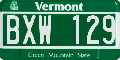 VT license plate BXW129