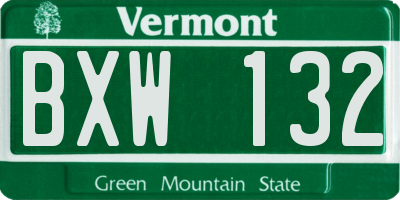 VT license plate BXW132