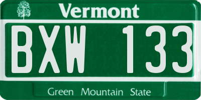 VT license plate BXW133