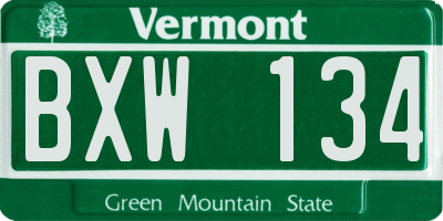 VT license plate BXW134