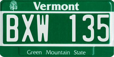 VT license plate BXW135