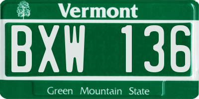 VT license plate BXW136