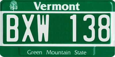 VT license plate BXW138