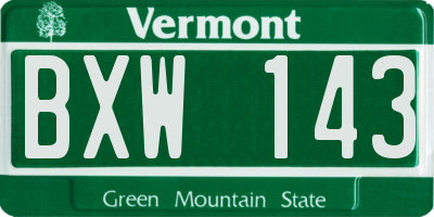 VT license plate BXW143