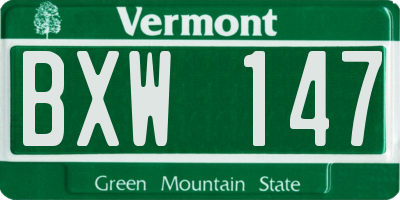 VT license plate BXW147