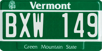 VT license plate BXW149