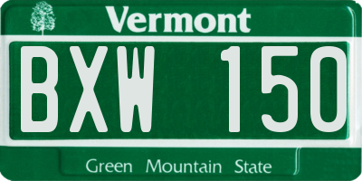 VT license plate BXW150