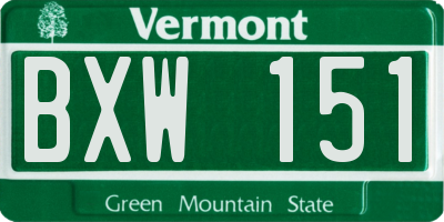 VT license plate BXW151