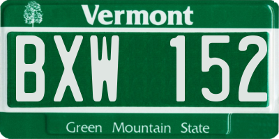 VT license plate BXW152