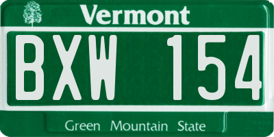 VT license plate BXW154