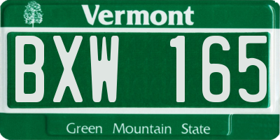 VT license plate BXW165