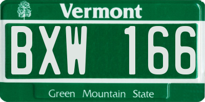 VT license plate BXW166