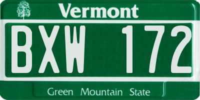 VT license plate BXW172