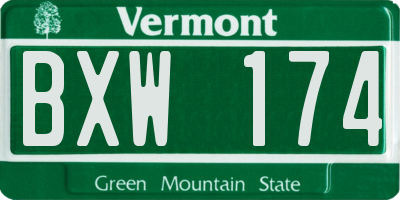 VT license plate BXW174