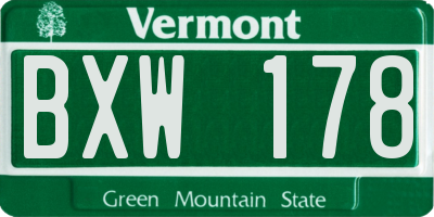 VT license plate BXW178