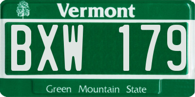 VT license plate BXW179