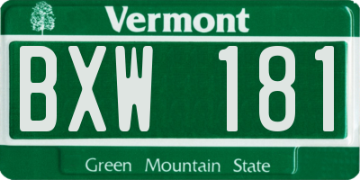 VT license plate BXW181