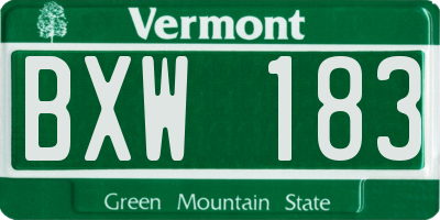 VT license plate BXW183