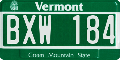 VT license plate BXW184