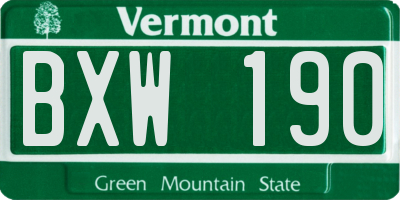VT license plate BXW190