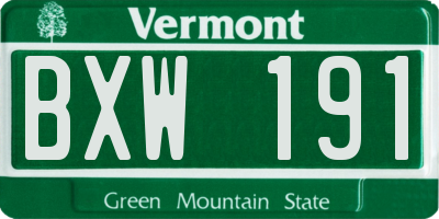 VT license plate BXW191