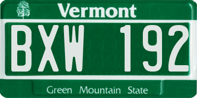 VT license plate BXW192
