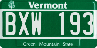 VT license plate BXW193