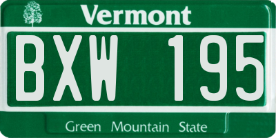 VT license plate BXW195