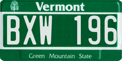 VT license plate BXW196