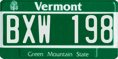 VT license plate BXW198