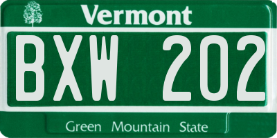 VT license plate BXW202