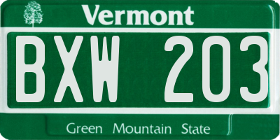 VT license plate BXW203