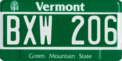 VT license plate BXW206
