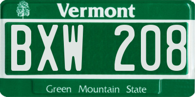 VT license plate BXW208