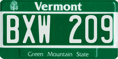VT license plate BXW209
