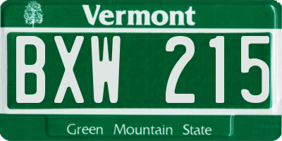 VT license plate BXW215