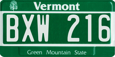 VT license plate BXW216