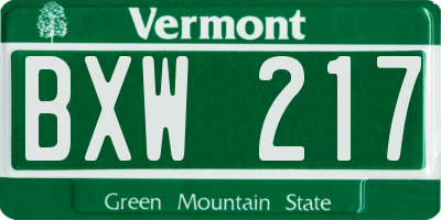 VT license plate BXW217