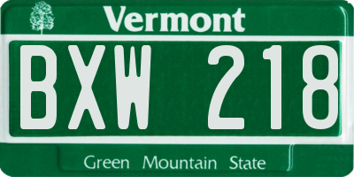 VT license plate BXW218