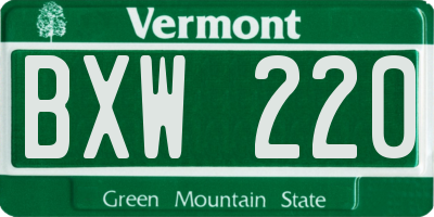 VT license plate BXW220