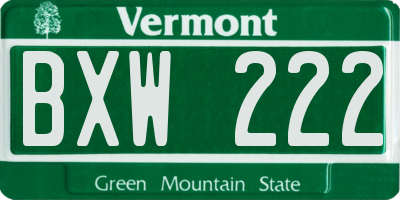 VT license plate BXW222