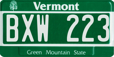 VT license plate BXW223